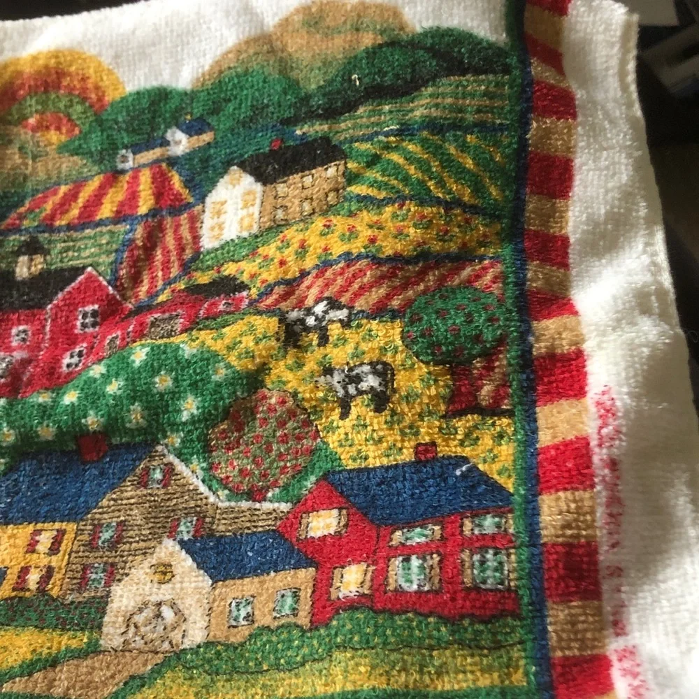 Colorful Farmhouse Village Towel - Scenic Cottage Print